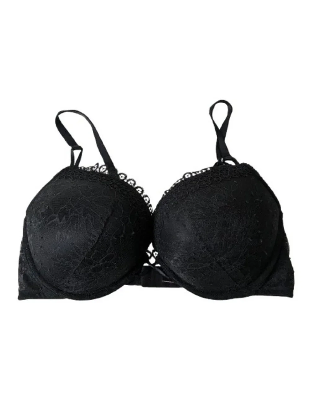 Victoria's Secret Bombshell Plunge Bra 38C Black Lace Push Up Padded Sexy